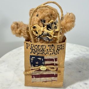 🐻GANZ Collectible Bear in Proud to be American Embellished Brown Paper Bag GUC